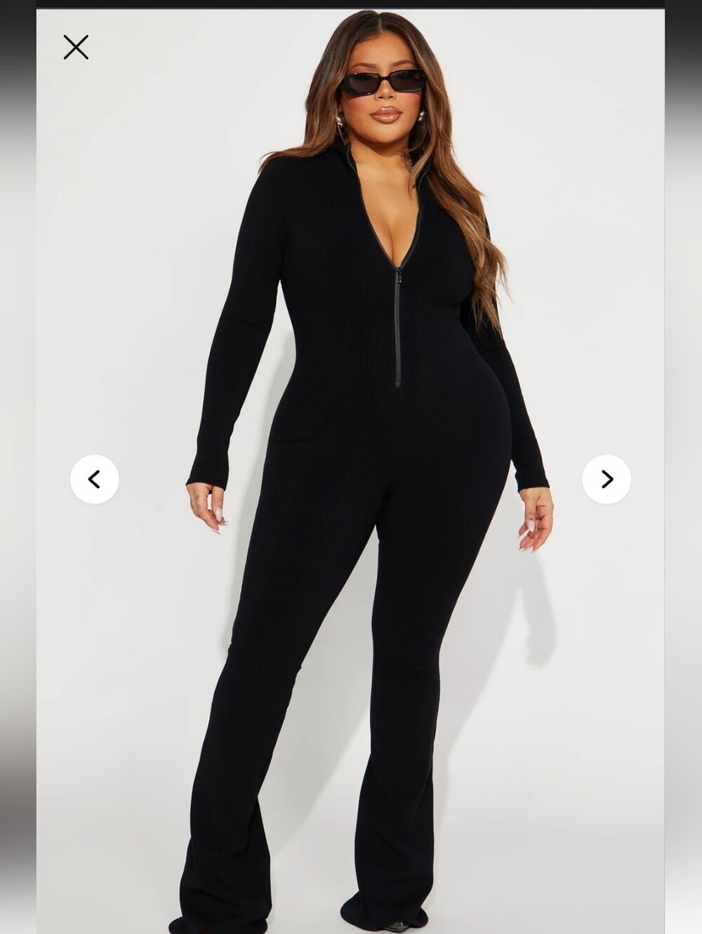 Fashion Nova Black Long Sleeve Zip Front Jumpsuit